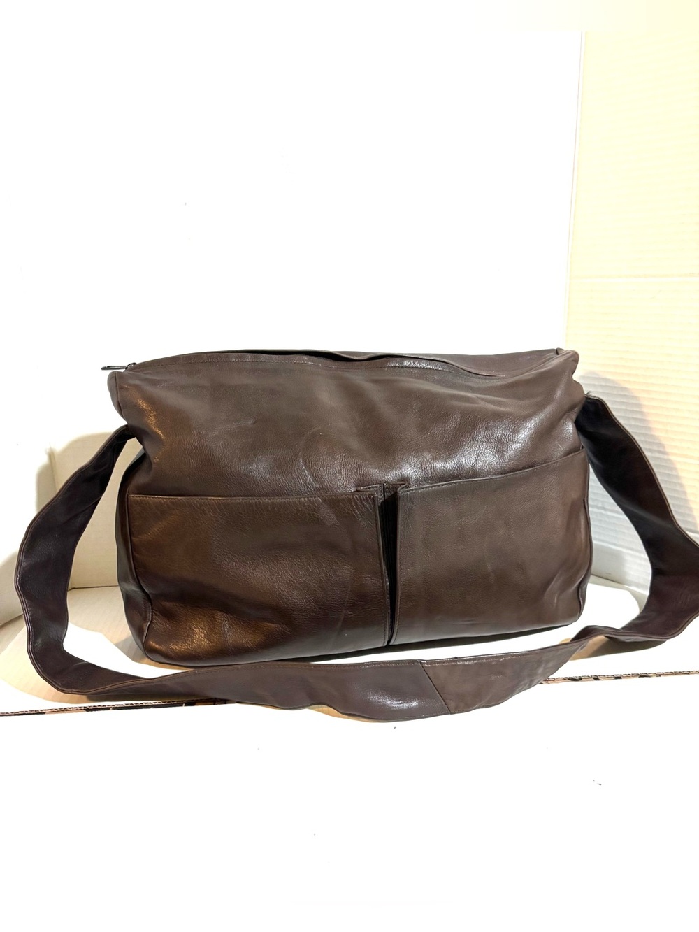 Donna Karan vintage distressed Dark Brown Leather Shoulder Bag